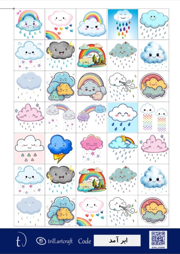 تصویر ابرهای کارتونی و باران، کودکانه